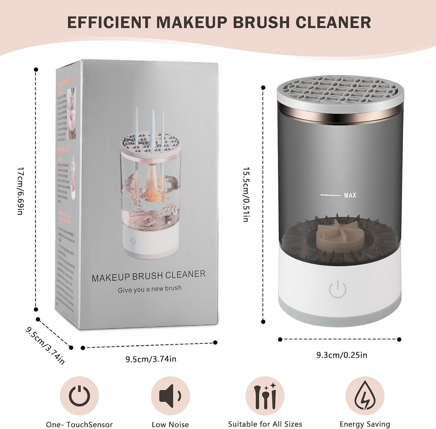 Portable Electric Makeup Brush Cleaner Machine – Automatic Brush Washer with USB Cable, One-Button Operation, Fast Drying for Makeup Brushes, Sponges & Cosmetic Tools